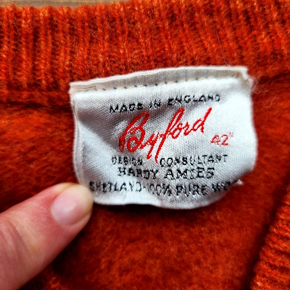 BYFORD Vintage 100% Wool V-Neck Sweater, Orange, Womens Size Medium - Picture 3 of 9